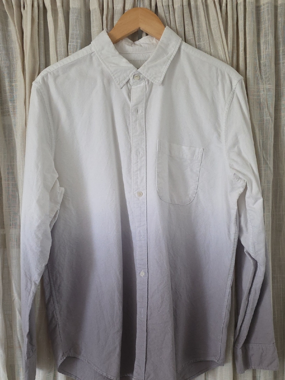 American Eagle Outfitters White to Light Gray Ombre Button-Down Shirt